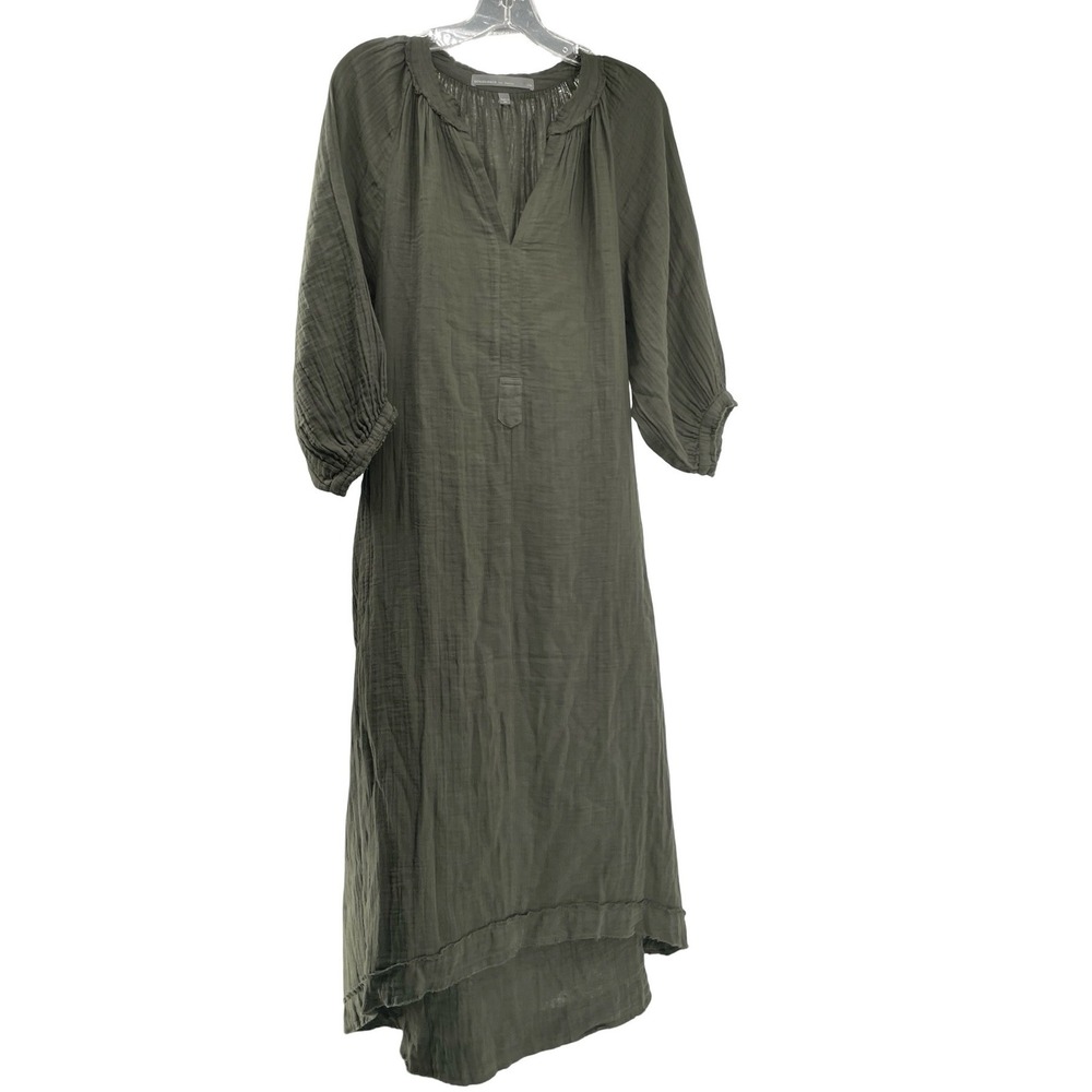 ocean+main Women's Caftan Midi Dress Olive Green Cotton Gauze Medium